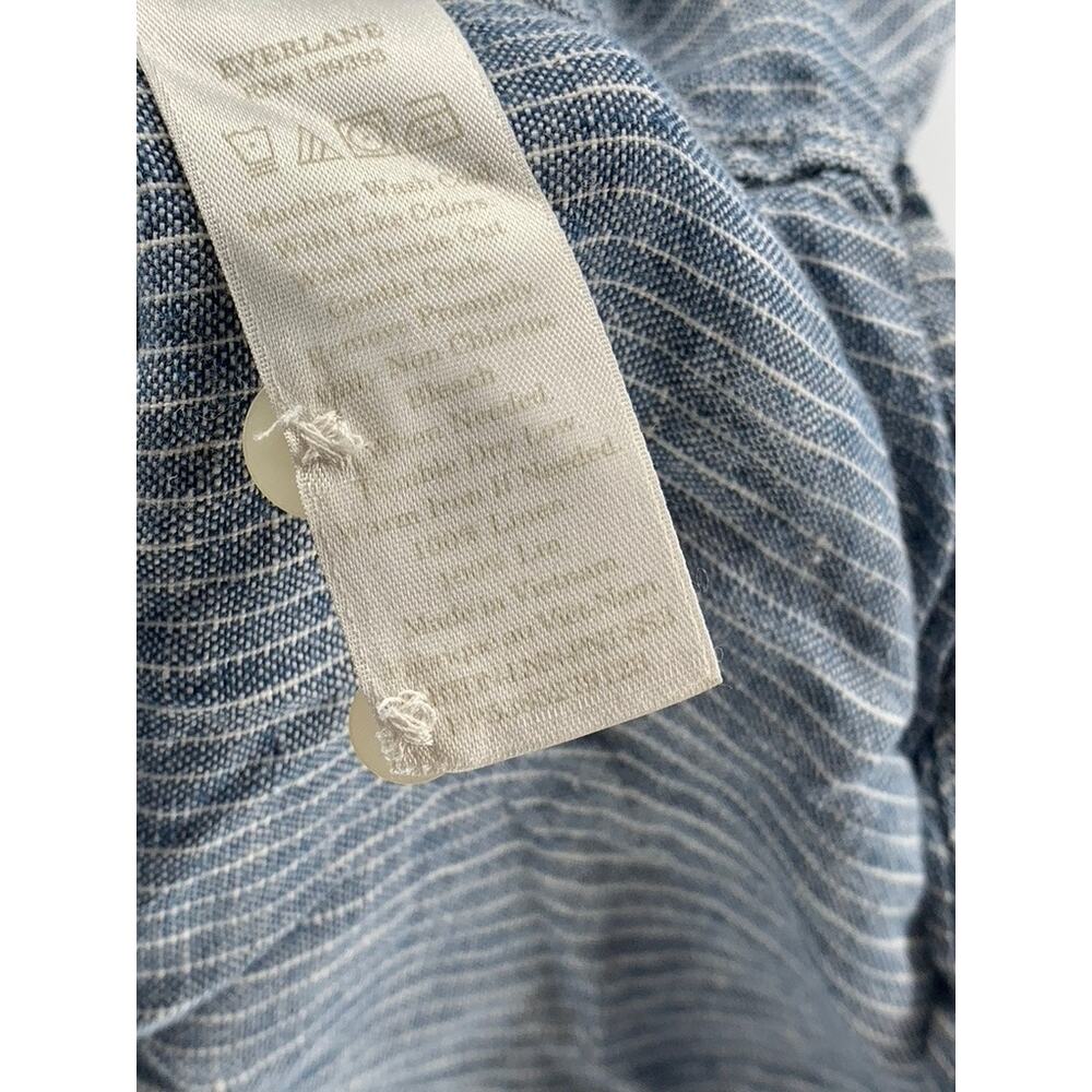 EVERLANE Men's Blue-White Micro Striped Linen Button-Up Short Sleeve Shirt SZ M - Picture 10 of 11